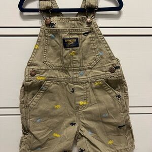 OshKosh B'gosh 18m Tan Overall Shorts with turtles, alligators and frogs